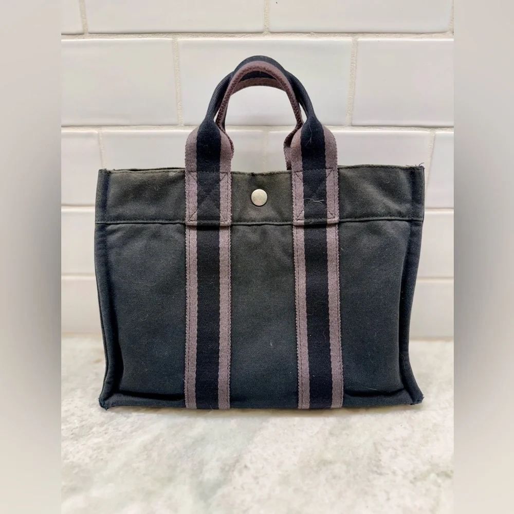 SOLD HERMES Vintage Unisex Y2K 100% Cotton Canvas Fourre Tout PM (Mini Tote) - Picture 3 of 16